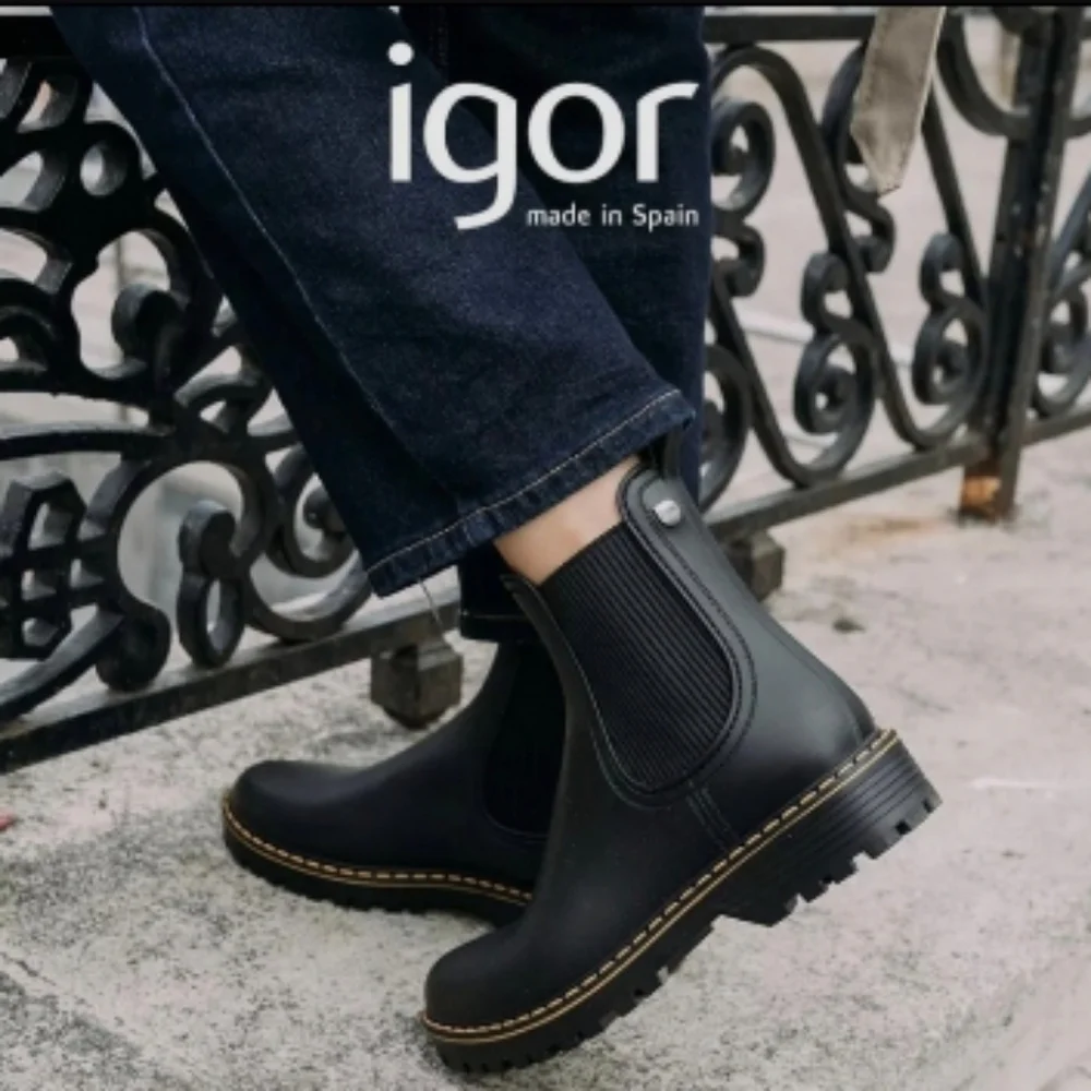 39 Igor Trak Mate Spain Black Chelsea Ankle Rain Boot Shoe Waterproof Women 8 - Picture 14 of 14